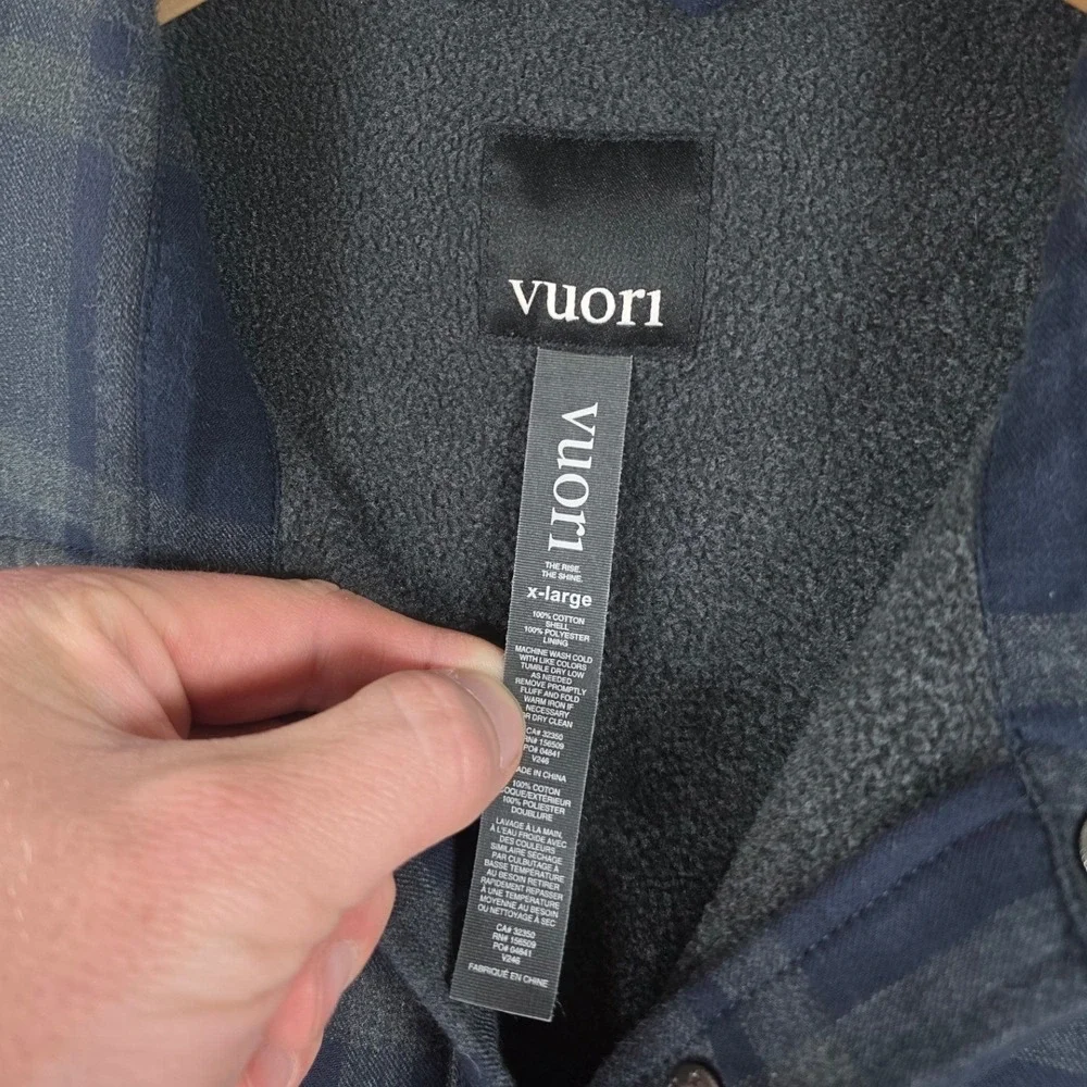 Vuori Coastside Mens XL Plaid Fleece Lined Snap Flannel Shirt Jacket Blue Gray